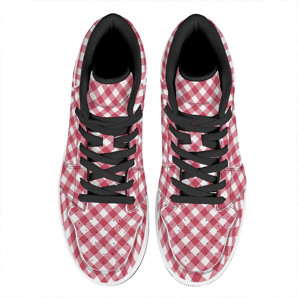 Cardinal Red And White Gingham Print High Top Leather Sneakers