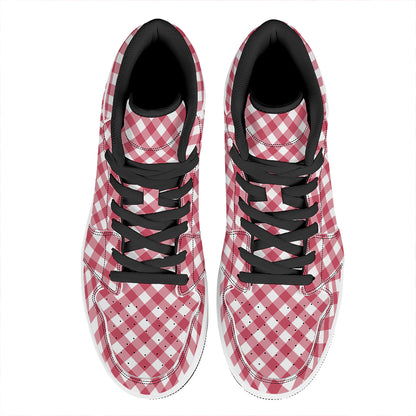 Cardinal Red And White Gingham Print High Top Leather Sneakers