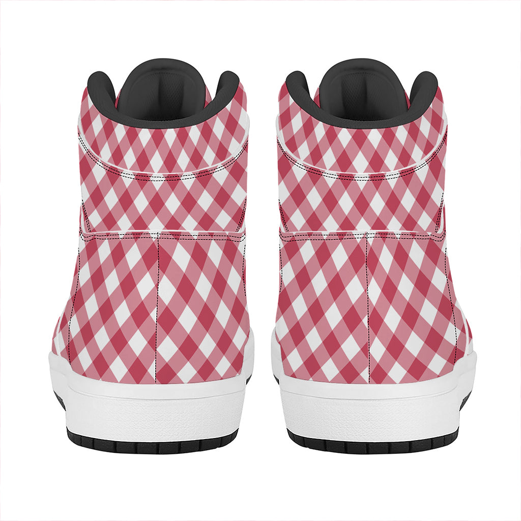 Cardinal Red And White Gingham Print High Top Leather Sneakers
