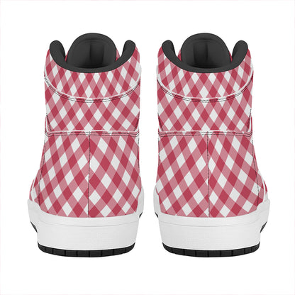 Cardinal Red And White Gingham Print High Top Leather Sneakers