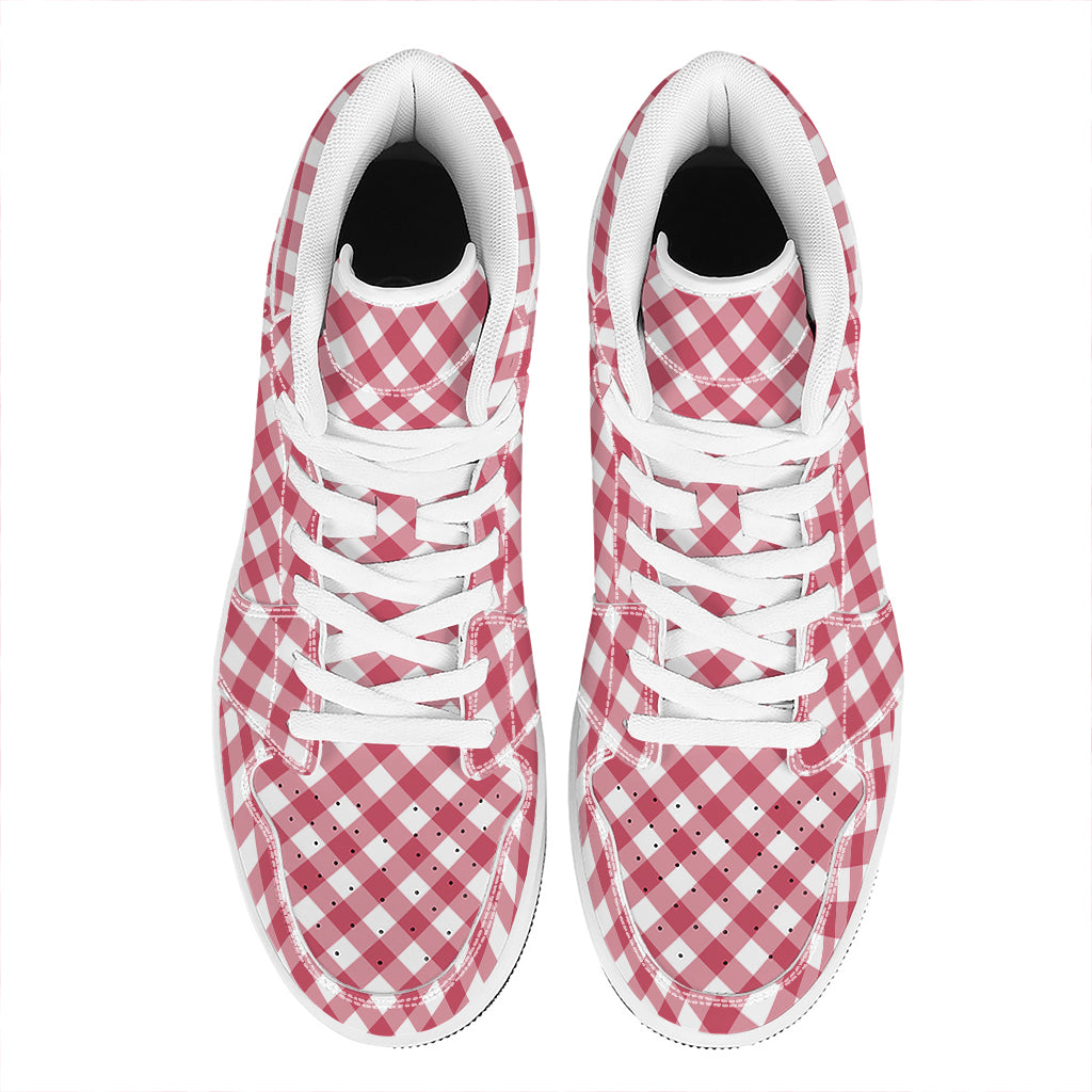 Cardinal Red And White Gingham Print High Top Leather Sneakers