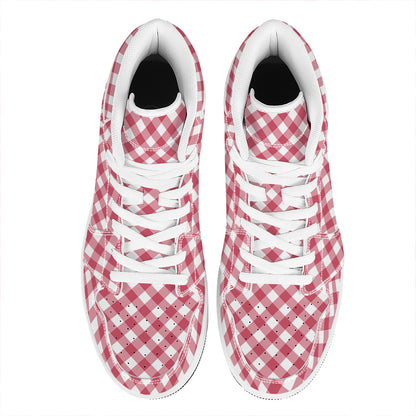 Cardinal Red And White Gingham Print High Top Leather Sneakers