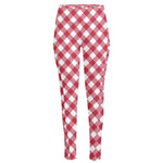 Cardinal Red And White Gingham Print High-Waisted Pocket Leggings