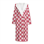 Cardinal Red And White Gingham Print Hooded Bathrobe