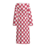 Cardinal Red And White Gingham Print Hooded Bathrobe