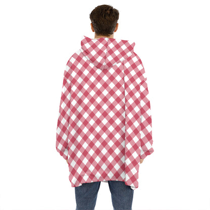 Cardinal Red And White Gingham Print Hoodie Blanket