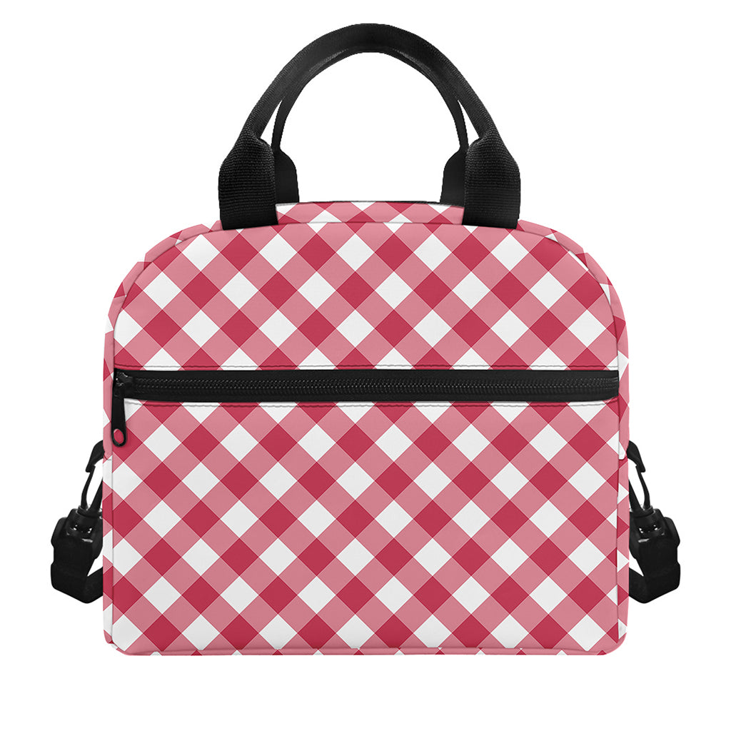 Cardinal Red And White Gingham Print Insulated Lunch Bag