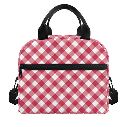 Cardinal Red And White Gingham Print Insulated Lunch Bag