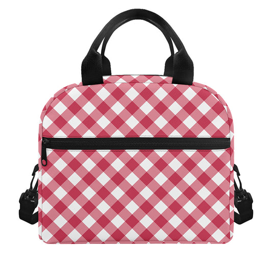 Cardinal Red And White Gingham Print Insulated Lunch Bag