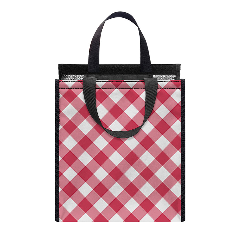 Cardinal Red And White Gingham Print Insulated Lunch Tote