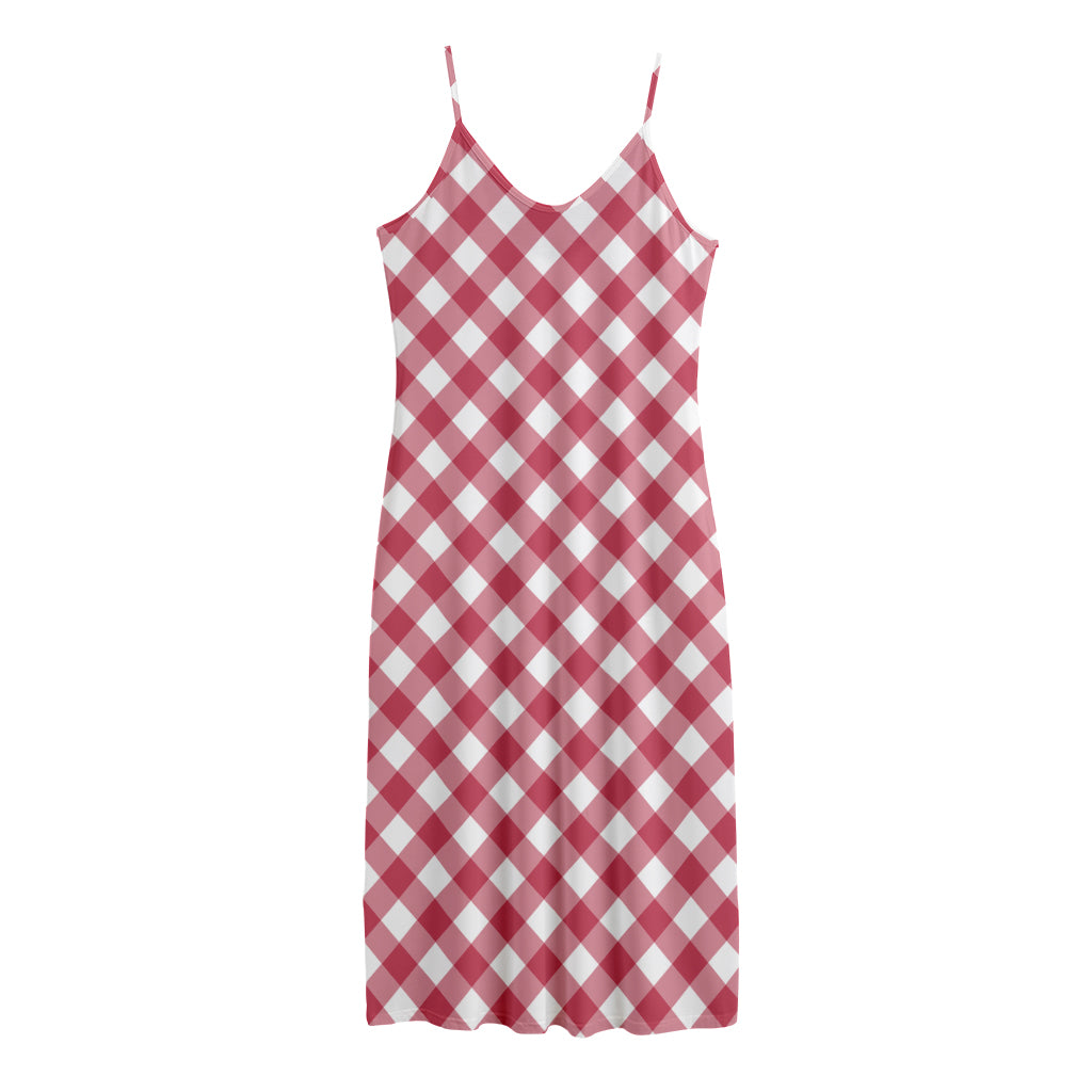Cardinal Red And White Gingham Print Jersey Midi Cami Dress