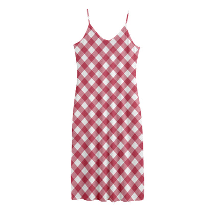 Cardinal Red And White Gingham Print Jersey Midi Cami Dress