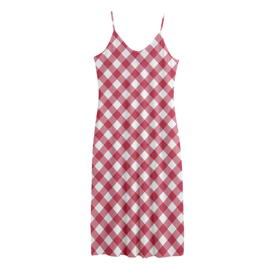 Cardinal Red And White Gingham Print Jersey Midi Cami Dress