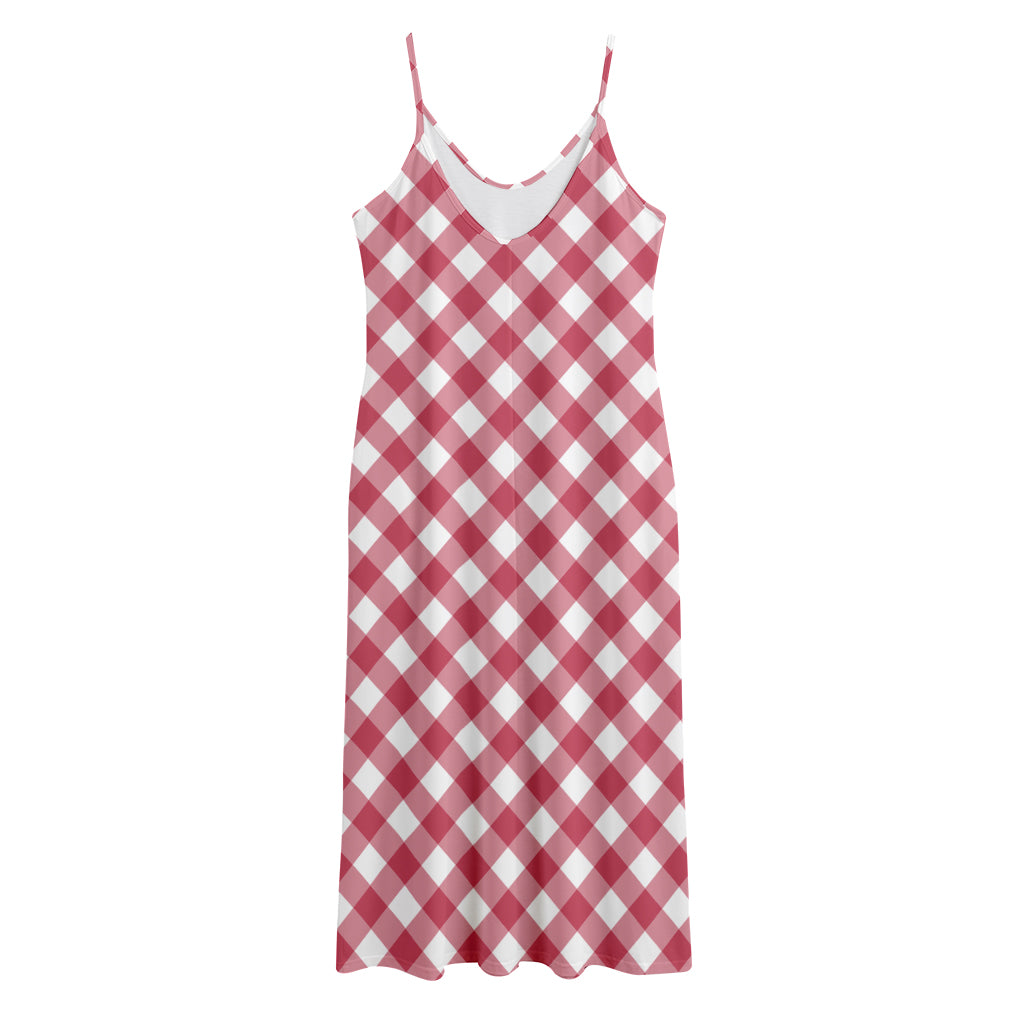 Cardinal Red And White Gingham Print Jersey Midi Cami Dress