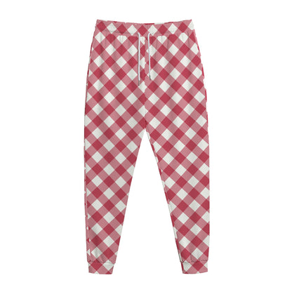 Cardinal Red And White Gingham Print Jogger Pants