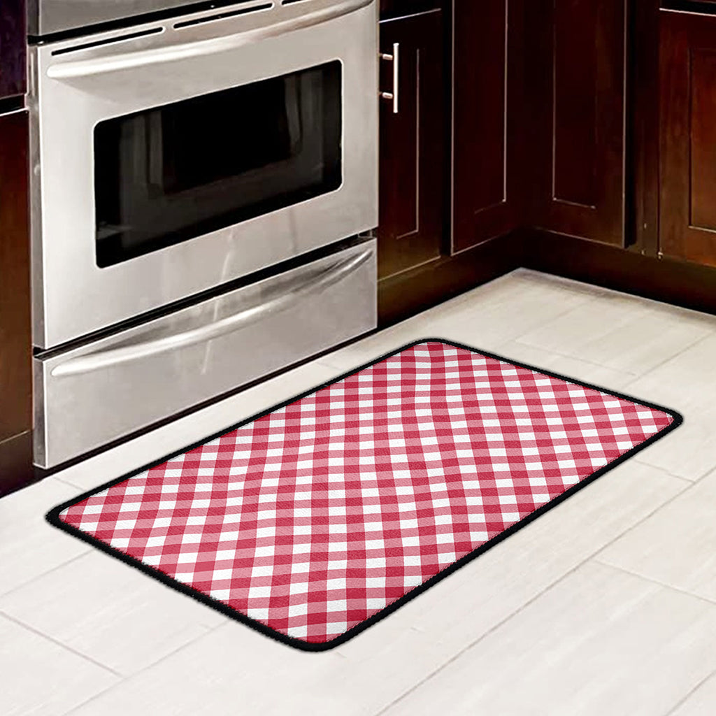 Cardinal Red And White Gingham Print Kitchen Mat