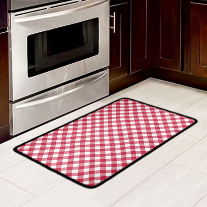 Cardinal Red And White Gingham Print Kitchen Mat