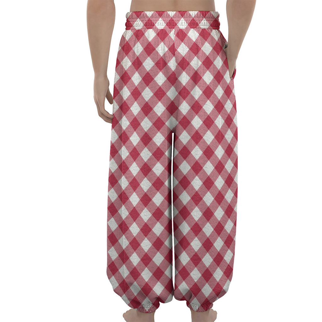 Cardinal Red And White Gingham Print Lantern Pants