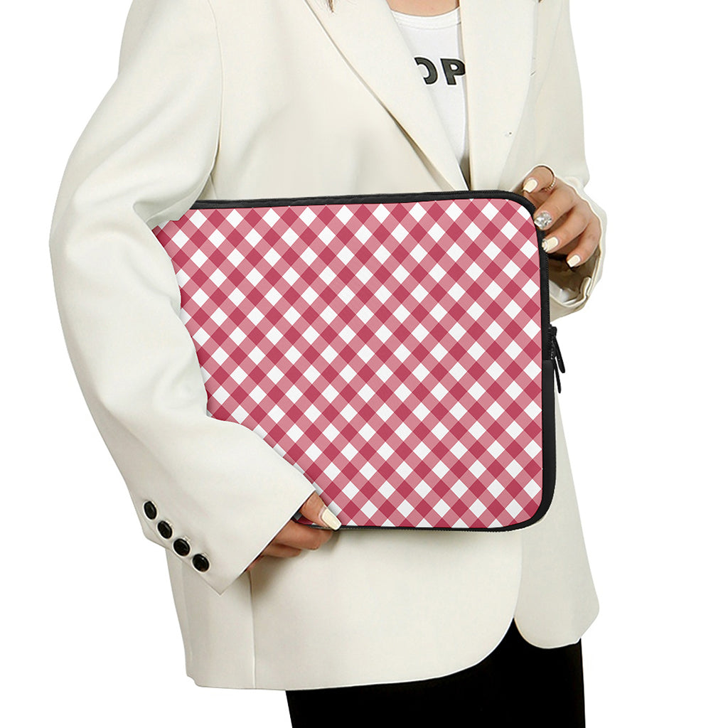 Cardinal Red And White Gingham Print Laptop Sleeve