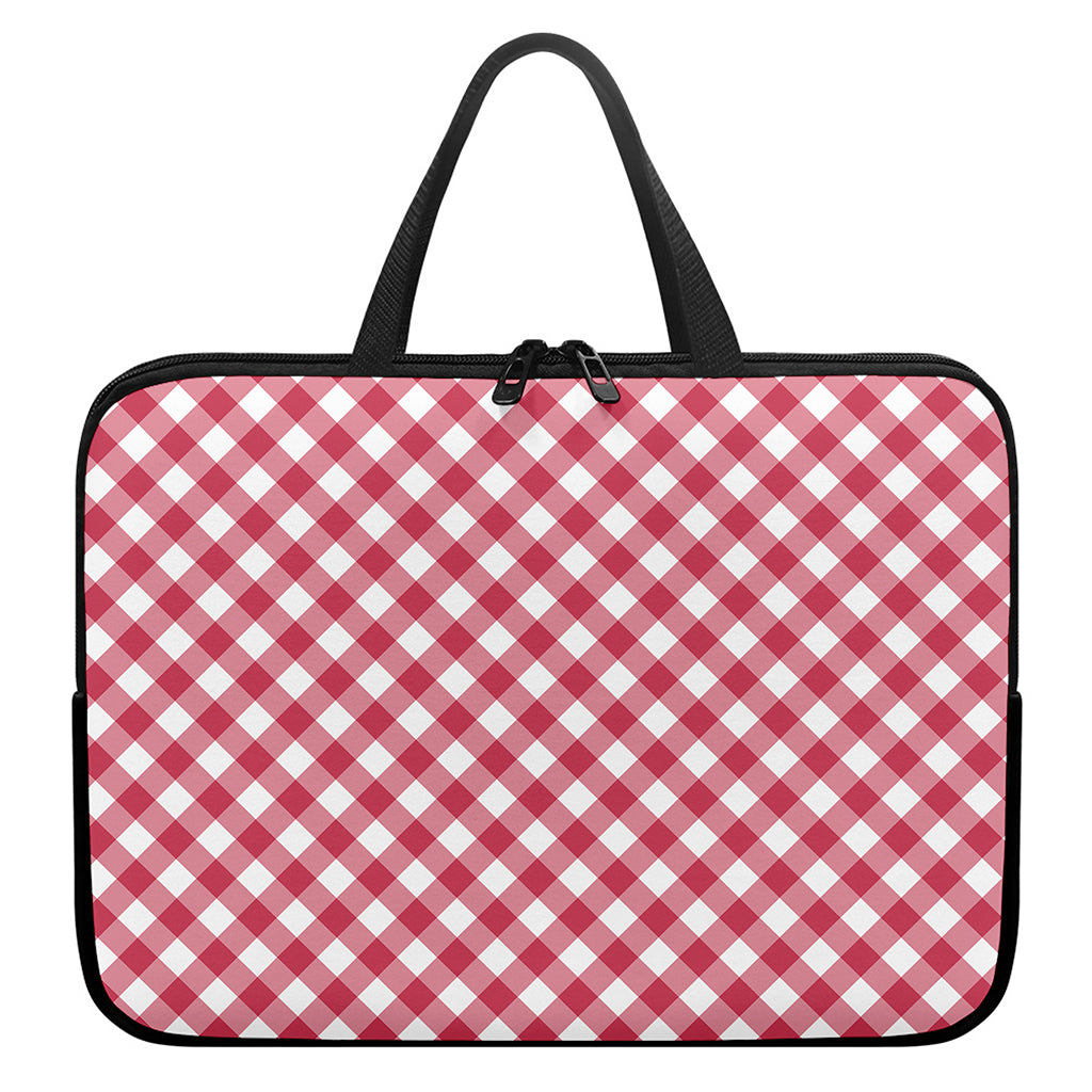 Cardinal Red And White Gingham Print Laptop Sleeve With Handle