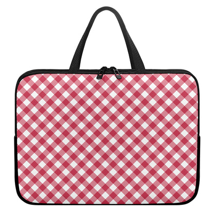 Cardinal Red And White Gingham Print Laptop Sleeve With Handle