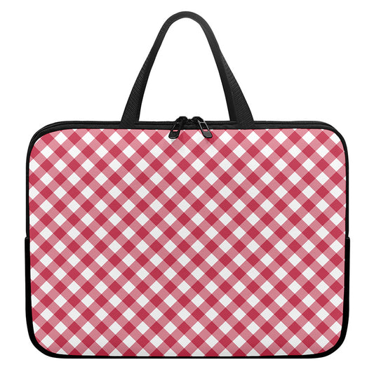 Cardinal Red And White Gingham Print Laptop Sleeve With Handle