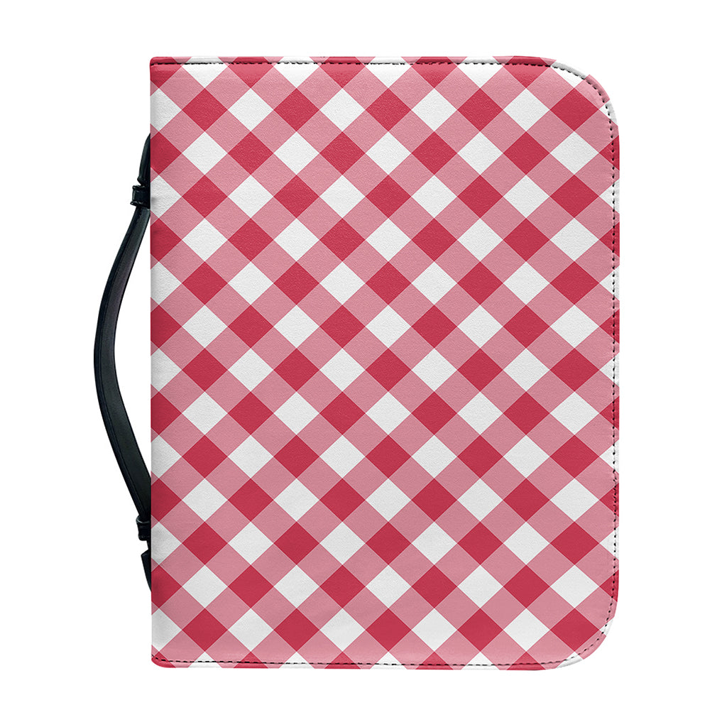 Cardinal Red And White Gingham Print Leather Bible Cover