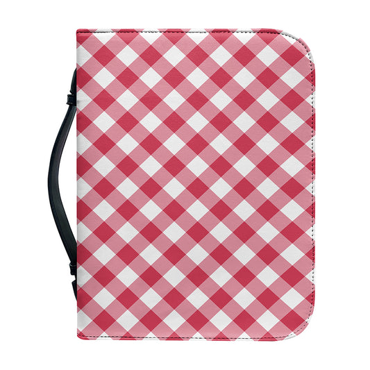 Cardinal Red And White Gingham Print Leather Bible Cover