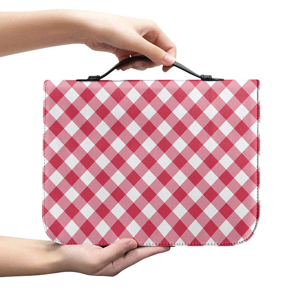 Cardinal Red And White Gingham Print Leather Bible Cover