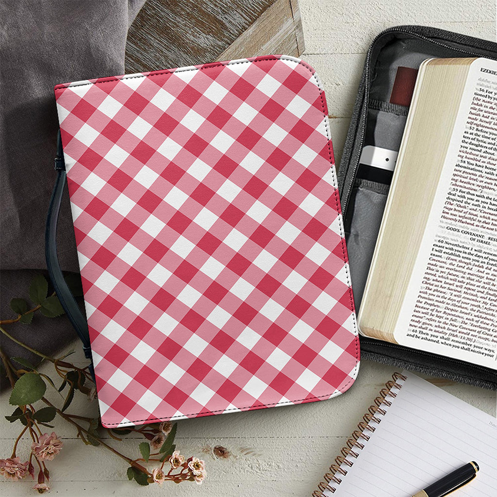 Cardinal Red And White Gingham Print Leather Bible Cover