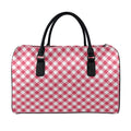 Cardinal Red And White Gingham Print Leather Duffel Bag