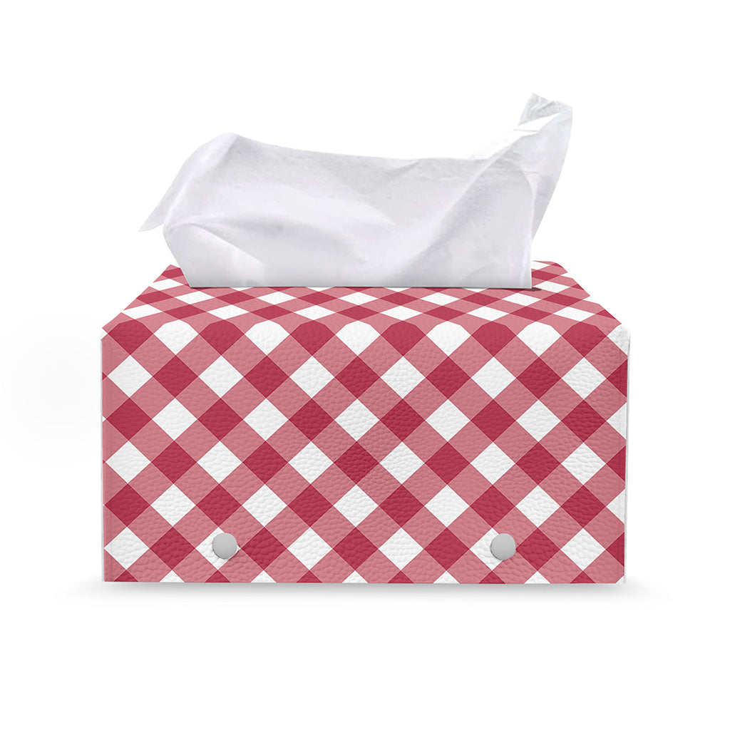 Cardinal Red And White Gingham Print Leather Tissue Box Cover