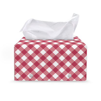 Cardinal Red And White Gingham Print Leather Tissue Box Cover