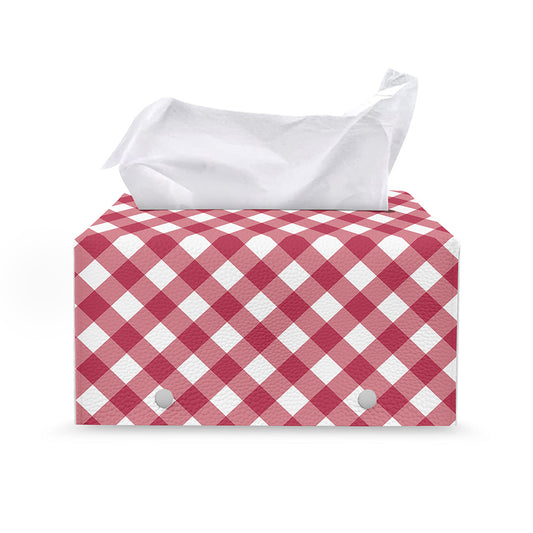 Cardinal Red And White Gingham Print Leather Tissue Box Cover