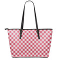 Cardinal Red And White Gingham Print Leather Tote Bag With Zipper