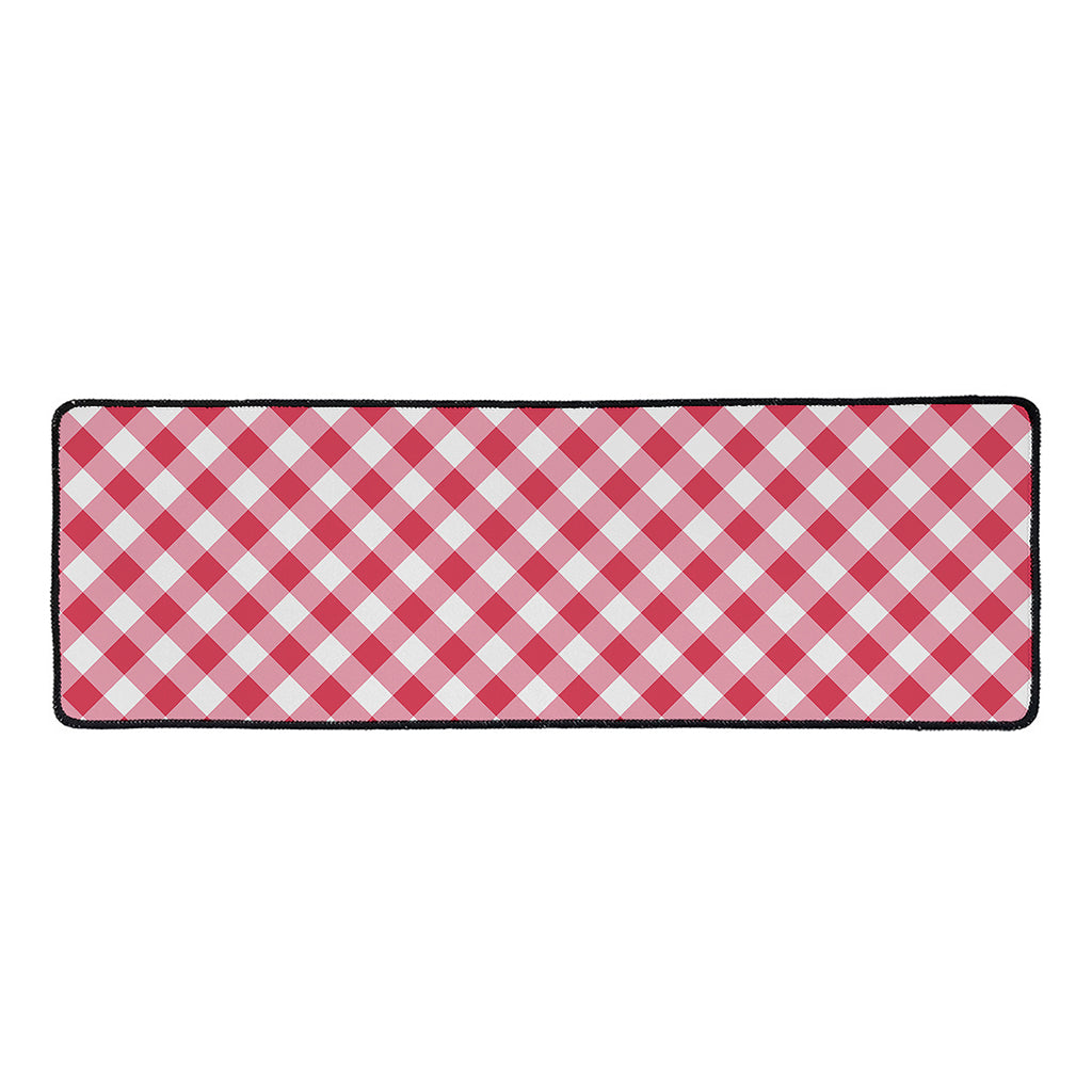 Cardinal Red And White Gingham Print Long Kitchen Mat