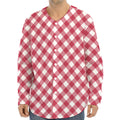 Cardinal Red And White Gingham Print Long Sleeve Baseball Jersey