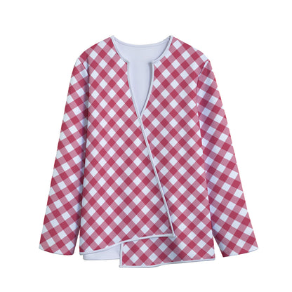 Cardinal Red And White Gingham Print Long Sleeve Short Coat