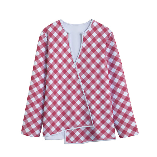 Cardinal Red And White Gingham Print Long Sleeve Short Coat