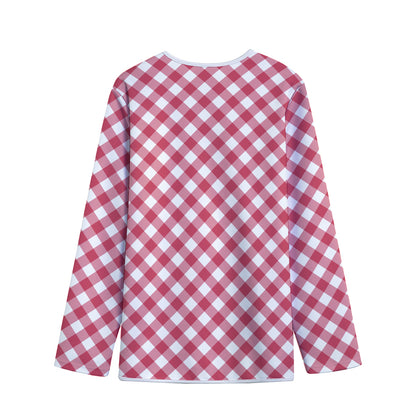 Cardinal Red And White Gingham Print Long Sleeve Short Coat
