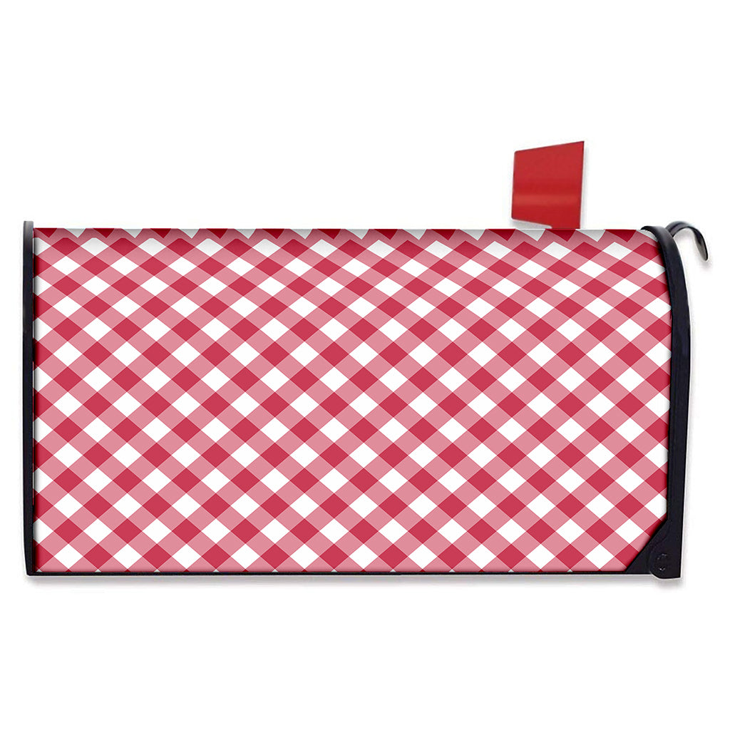 Cardinal Red And White Gingham Print Mailbox Cover