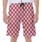 Cardinal Red And White Gingham Print Men's Beach Shorts