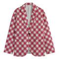 Cardinal Red And White Gingham Print Men's Blazer