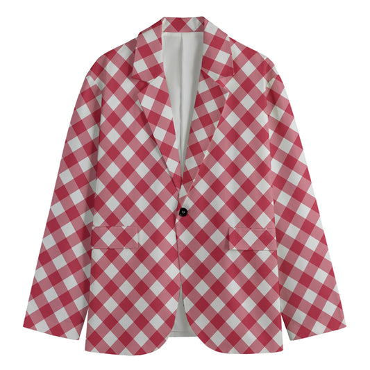 Cardinal Red And White Gingham Print Men's Blazer
