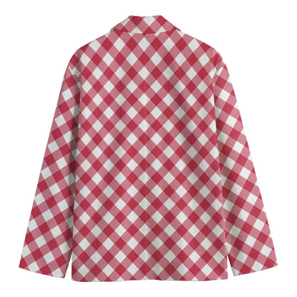 Cardinal Red And White Gingham Print Men's Blazer
