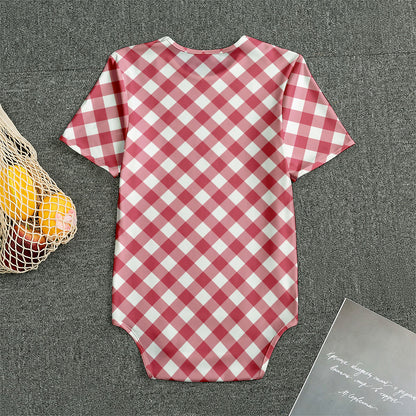 Cardinal Red And White Gingham Print Men's Bodysuit