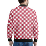 Cardinal Red And White Gingham Print Men's Bomber Jacket