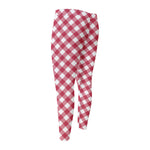 Cardinal Red And White Gingham Print Men's Compression Pants