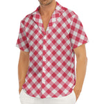 Cardinal Red And White Gingham Print Men's Deep V-Neck Shirt