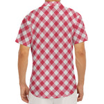 Cardinal Red And White Gingham Print Men's Deep V-Neck Shirt
